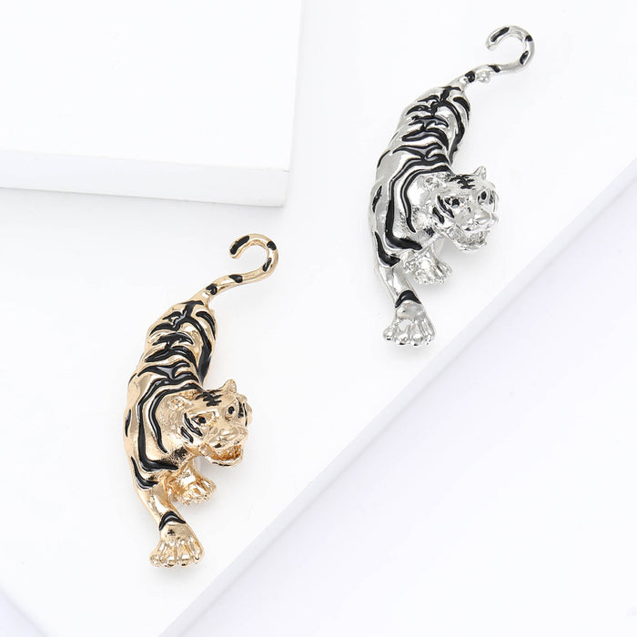 Striped Tiger Crystal Brooch for Jackets Scarves and Coats