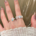 Silver Tone Open Ring With Pastel Enamel Like Flowers view 3