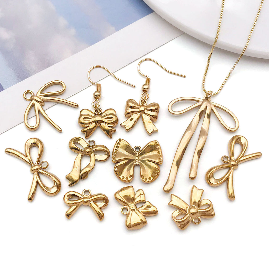 Stainless Steel Hollow Bow Butterfly Charm Pendant for DIY Necklace Bracelet Keychain Making