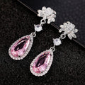 Floral Teardrop Crystal Earrings in Three Colors With Clear Stone Accents view 2