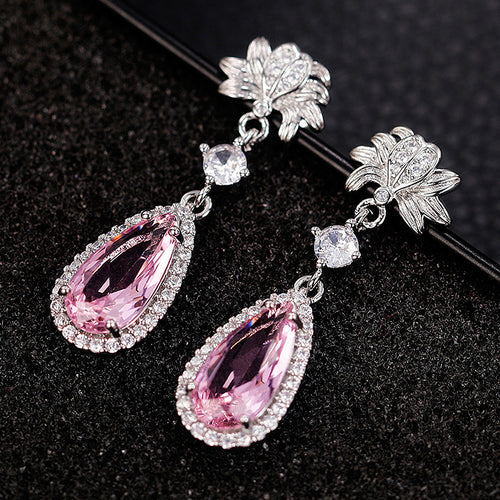 Floral Teardrop Crystal Earrings in Three Colors, alternate angle.
