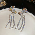 Crystal Bow Pearl Tassel Statement Drop Earrings Fashion Jewelry view 7