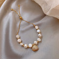 Gold Adjustable Pearl Bracelet Pavé Crystal Shell Charm view 6