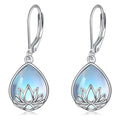 Silver Tone Lotus Teardrop Moonstone-Look Leverback Earrings view 1