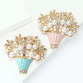 Crystal Flower Basket Brooch In Blue Or Pink Enamel view 3