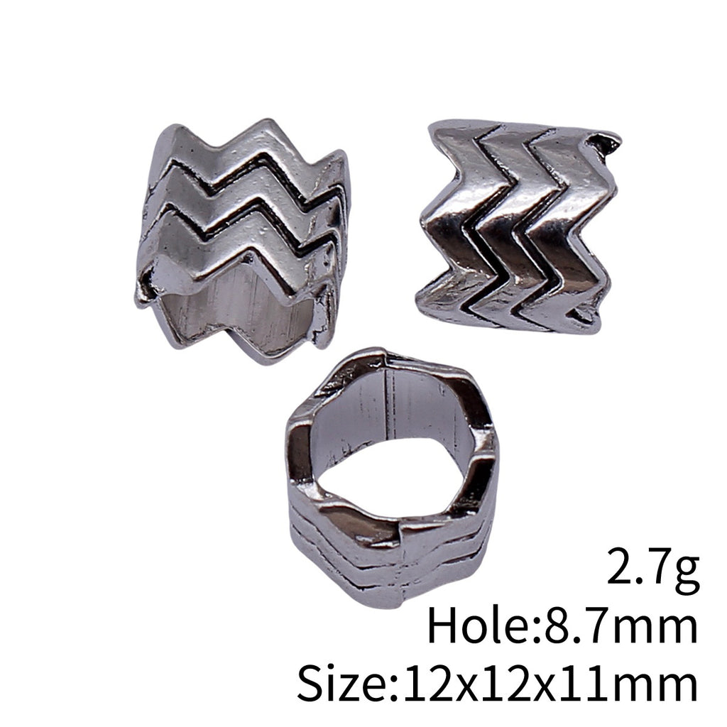 12x12x11mm 2.7g Antique Silver Zinc Alloy Zigzag Texture Large Hole Spacer Beads for Bracelet Making