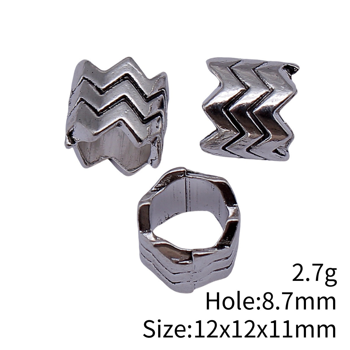12x12x11mm 2.7g Antique Silver Zinc Alloy Zigzag Texture Large Hole Spacer Beads for Bracelet Making