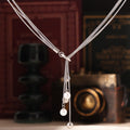 Steel Multi-Strand Snake Chain Lariat Necklace Pearl Ball Drops view 4