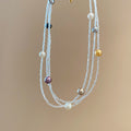 Layered Clear Bead Necklace with Multicolor Pearl Accents view 6