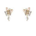 Gold Tone Pink Lavender Butterfly Cluster Pearl Drop Earrings view 5