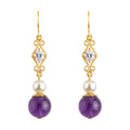 Gold-Tone Amethyst Pearl Filigree Zirconia Drop Earrings view 5