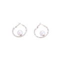 Silver and Pale Gold Pearl Look Open Hoop Earrings view 5