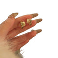 Textured Shell Panel C Hoop Stud Earrings With Polished Metal Details view 5