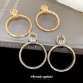 Large Double Circle Metal Drop Stud Earrings Statement Jewelry view 4