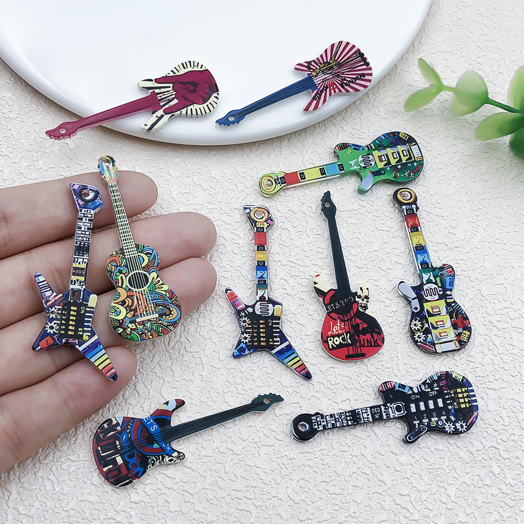 Printed Acrylic Music Guitar Charm Pendant for DIY Earrings Necklaces Keychains