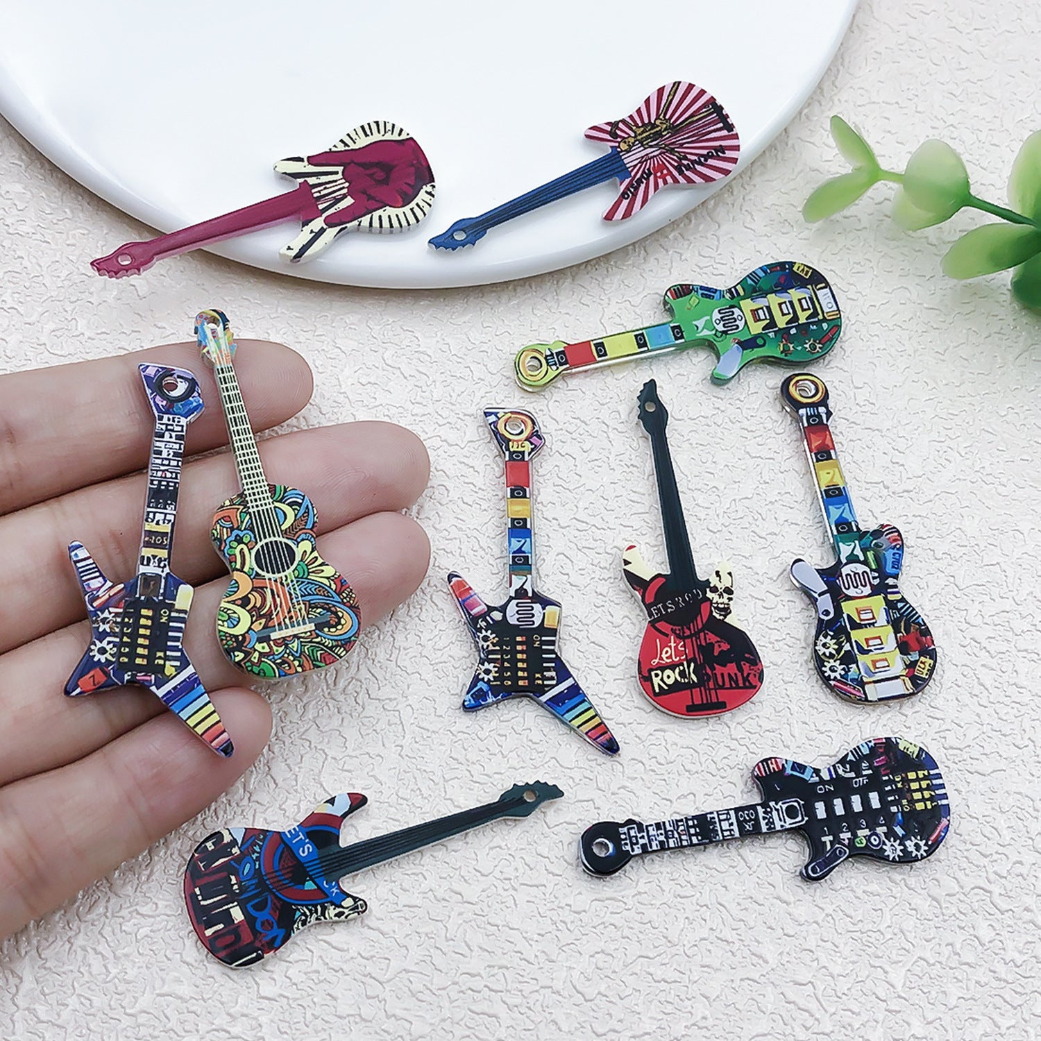 Printed Acrylic Music Guitar Charm Pendant for DIY Earrings Necklaces Keychains