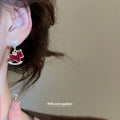Red Flocked Horse and Pearl Drop Statement Stud Earrings view 3