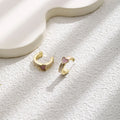Pink Heart Gold Tone Open C Hoop Delicate Small Earrings view 3