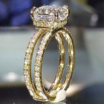 Gold Tone Double Band Cushion Clear Center Stone Finger Ring