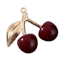 Resin Cherry Fruit Charm Pendant with Gold Tone Leaf Three Colors view 5
