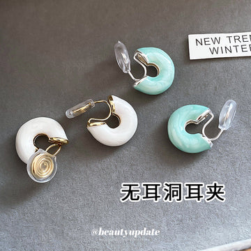 Two Tone Curved Clip On Earrings with Enamel Inlays