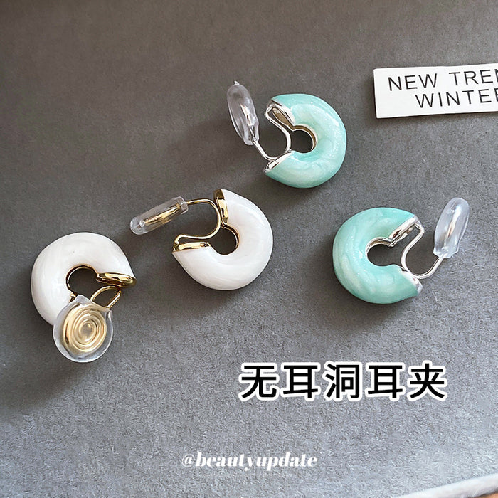 Two Tone Curved Clip On Earrings with Enamel Inlays