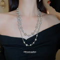 Silver Gray Pearl Multi-Strand Necklace Rhinestone Stars view 1
