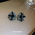 Gray and Black Crystal Floral Cluster Stud Earrings view 4