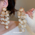 Floral Leaf Cascade Drop Earrings with Distinctive Textured Details view 2