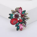 Antique Gold Floral Cluster Brooch with Red or Green Crystals view 2