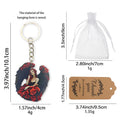 Dark Angel Red Roses Black Wings Wood Keychain Gold Ring view 2