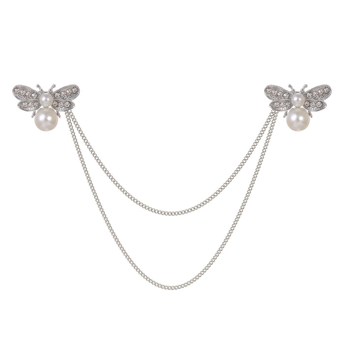 Silver Tone Bee Crystal Pearl Look Three Designs Metal Brooch Pin