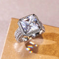 Silver Tone Square Crystal Halo Statement Ring Jewelry view 1
