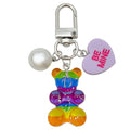 Transparent Resin Bear Pearl and Heart Metal Clasp Keychain Pair view 5
