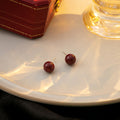 Four Size Burgundy Glossy Classic Round Stud Earrings view 8