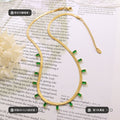 Herringbone Chain Baguette Zircon Drop Necklace Gold Steel view 2