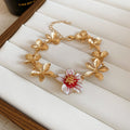 Gold Leaf Chain Enamel Flower Necklace and Bracelet view 11