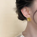 Brushed Square Wavy Stud Earrings Gold and Silver Styles view 2