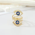 Gold Tone Double Blue Evil Eye Spiral Adjustable Ring view 1