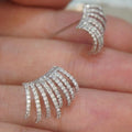 Silver Tone Graduated Fringe Ear Cuff Earrings with Clear Stones view 4
