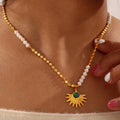 Gold Pearl Disc Chain Pendant Necklaces Hand Sun Rose Motifs view 3
