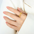 Open Dual Teardrop Cuff Ring Gold and Steel Metal Finish view 6