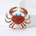 Gold Tone Red Blue Rhinestone Paved Crab Brooch Pin view 2