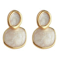 Cream White Enamel Dual Disc Drop Earrings Gold Frame view 5