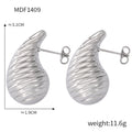 Ribbed Teardrop Stud Earrings Gold Steel Large Small Sizes view 9