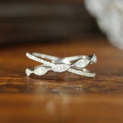 Crystal leaf crossover ring product view