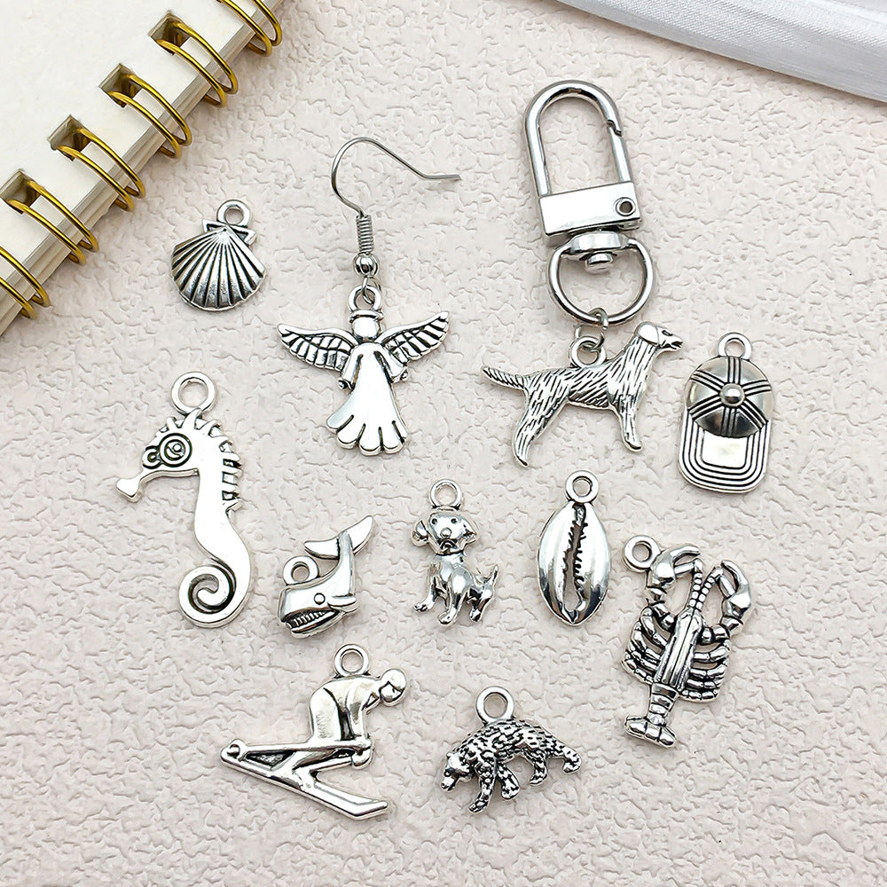 Antique Silver Zinc Alloy Crab Dog Seahorse Turtle Owl Cat charm pendants for DIY jewelry