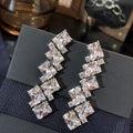 Silver Tone Geometric Square CZ Cascade Long Drop Earrings view 5