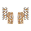 Gold Tone White Pearl And Pave Clear Stone Reversible Stud Earrings view 5