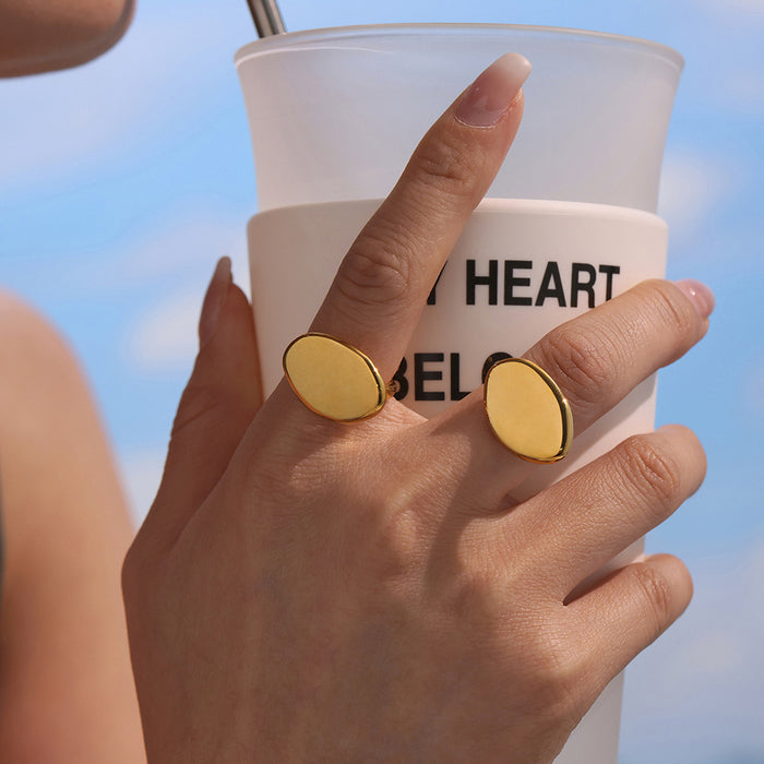 Smooth Oval Disc Open Ring Stainless Steel Gold Or Steel